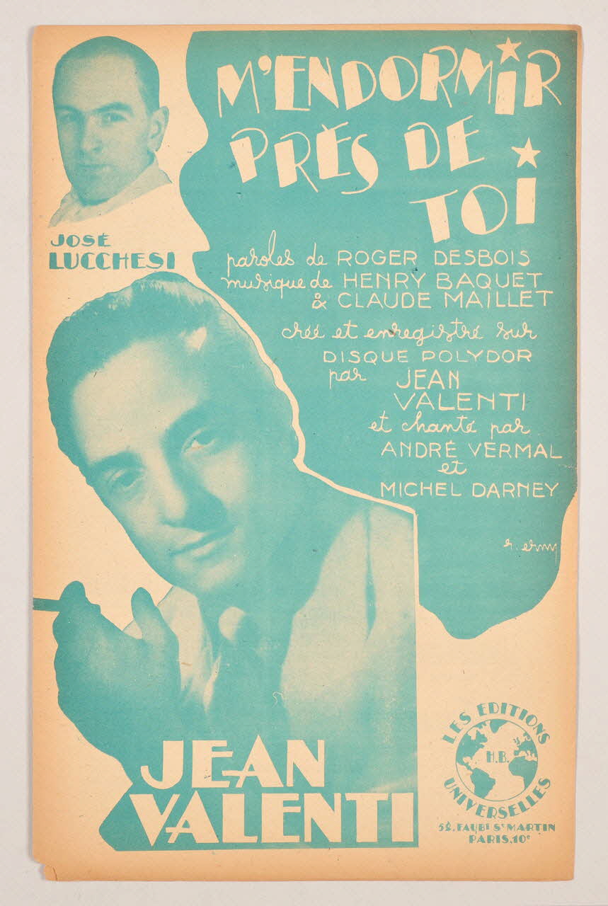 Claude Maillet ; Henri Baquet ; Roger Desbois ; Jean Valenti ; José Lucchesi ; Les Editions Universelles; chanson petit format Île-de-France, France 1946 1966.132.17 Photo