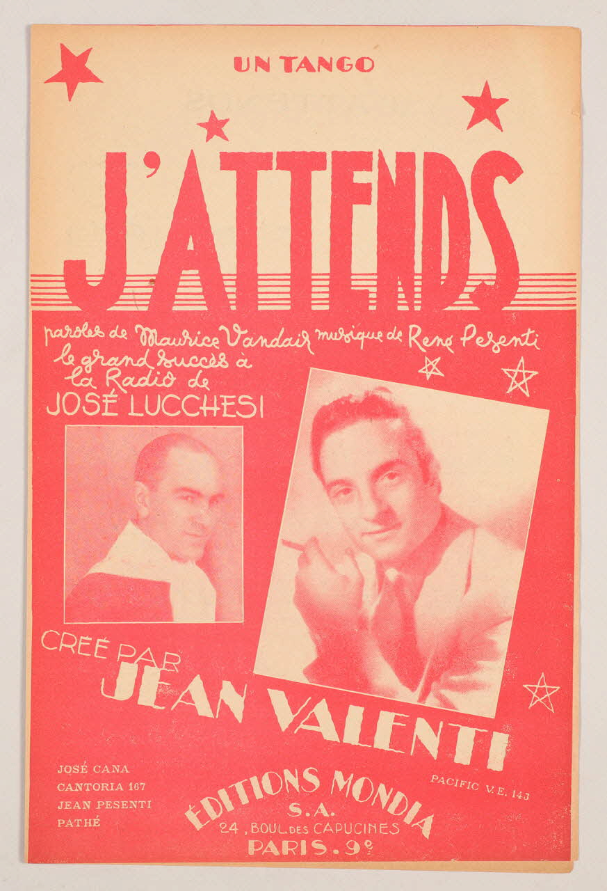 Maurice Vandair ; René Pesenti ; Jean Valenti ; José Lucchesi ; Mondia S.A.; chanson petit format Île-de-France, France 1946 1966.132.9 Photo