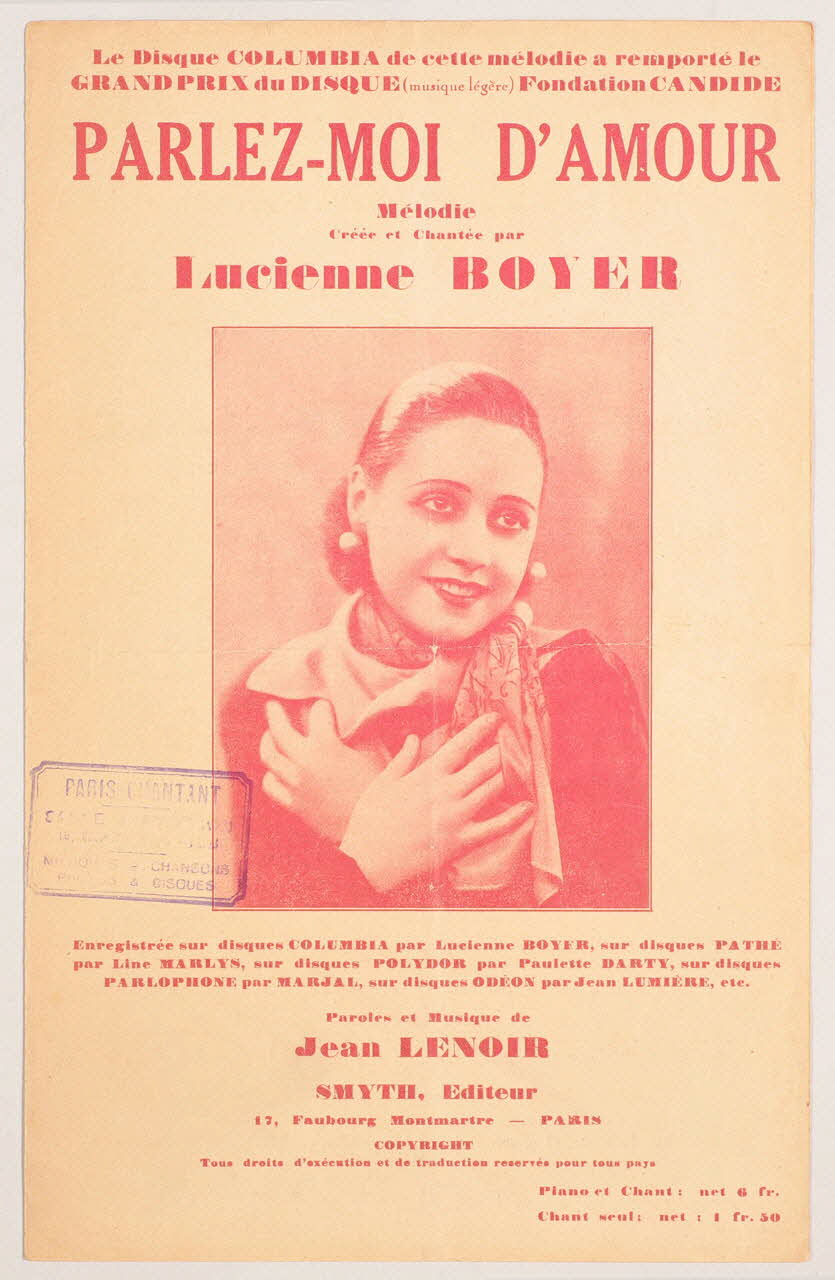 Jean Lenoir ; Lucienne Boyer ; Smyth chanson petit format Île-de-France, France 1930 1966.135.26 Photo