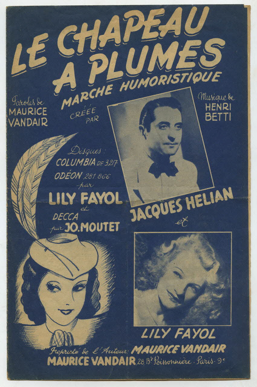 Maurice Vandair ; Henri Betti ; Lily Fayol ; Jacques Hélian chanson petit format Île-de-France, France 1948 1966.138.12 Photo