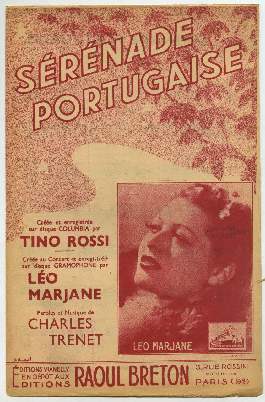 Charles Trénet ; Tino Rossi ; Léo Marjane ; Vianelly; musique petit format Paris 9ème 1938 1966.138.20 Photo