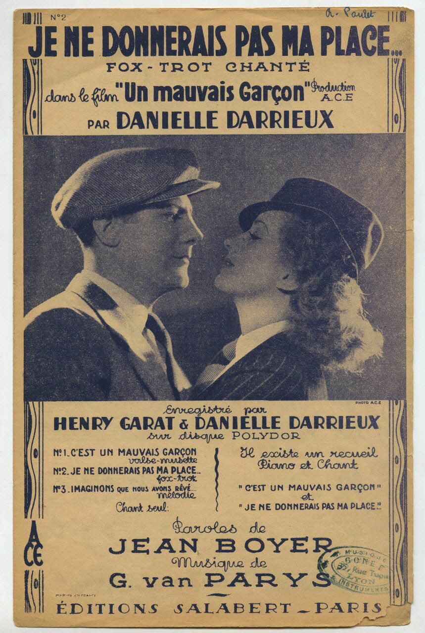 Jean Boyer ; Georges Van Parys ; Henri Garat ; Danielle Darrieux ; Salabert chanson petit format Île-de-France, France 1936 1966.138.5 Photo