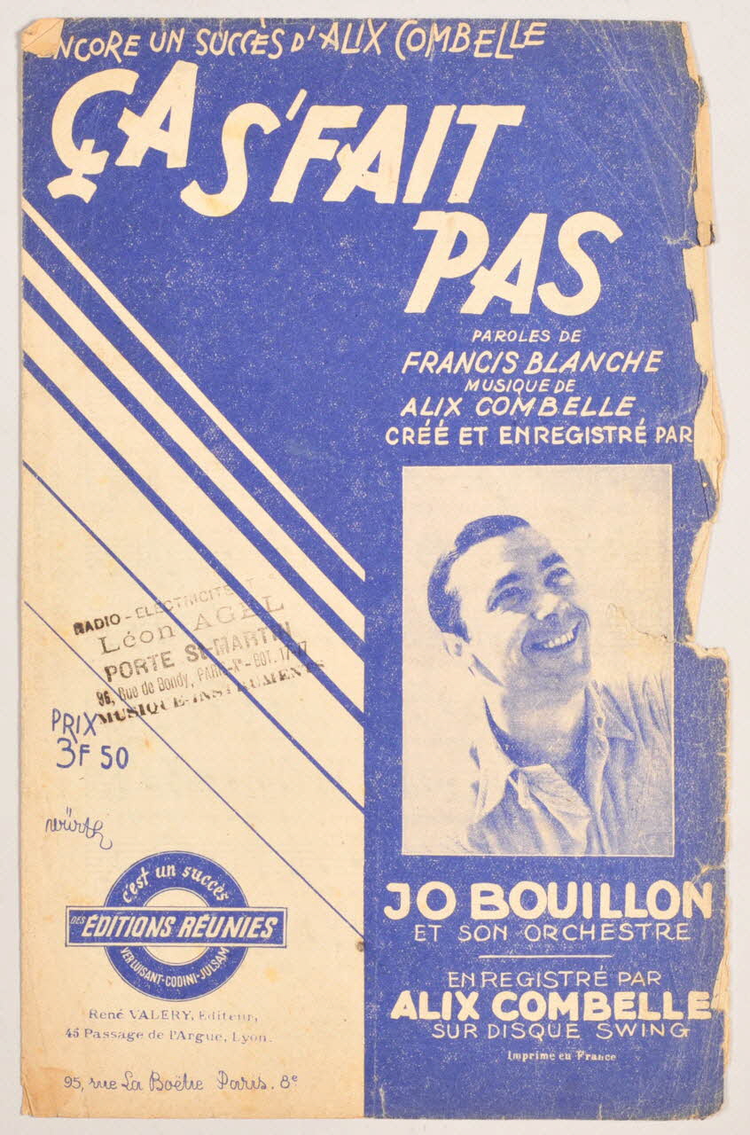 Francis Blanche ; Alix Combelle ; Jo Bouillon ; Les Editions Réunies; chanson petit format Paris 8ème 1944 1966.144.106 Photo