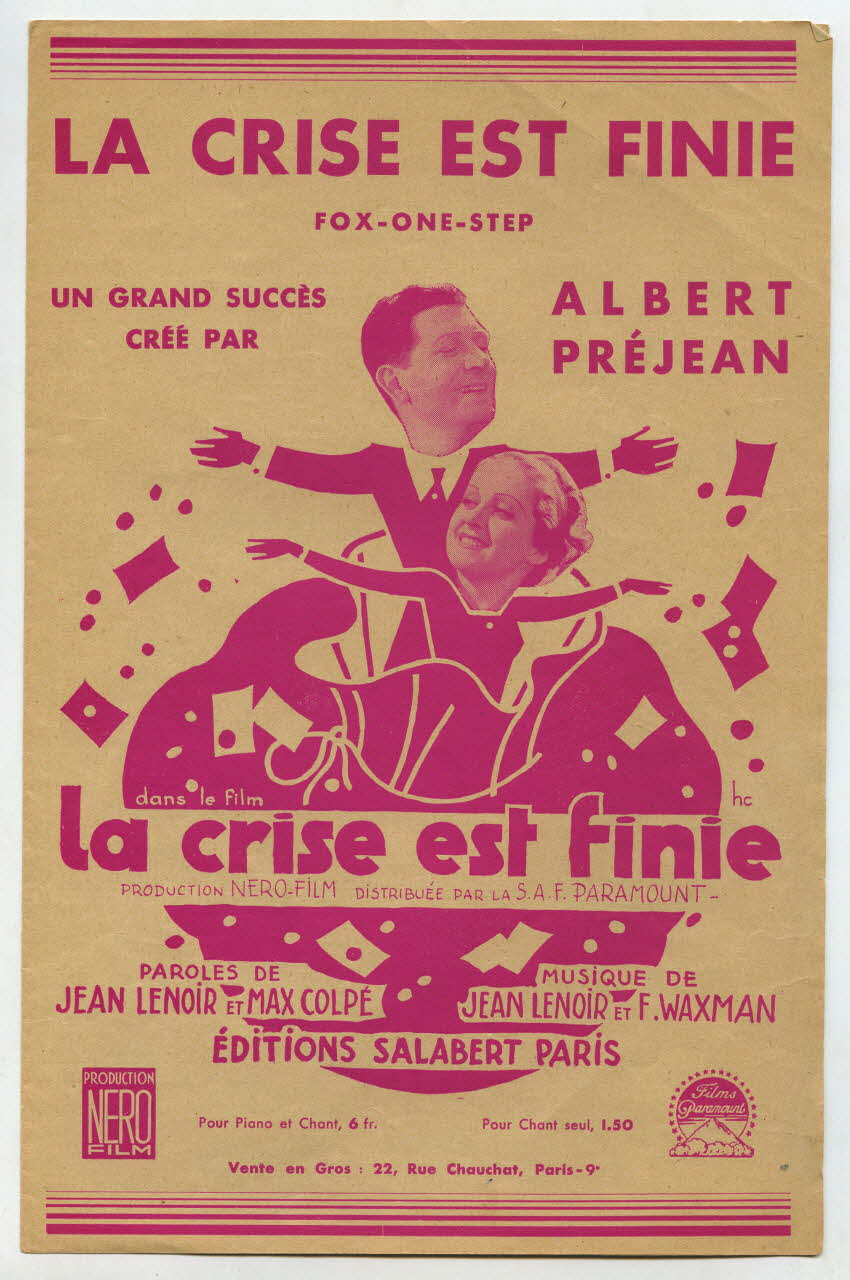 Max Colpé ; Jean Lenoir ; Franz Waxman ; Albert Préjean ; Robert Siodmak ; Francis F. Salabert ; Laroche, (S.A.); chanson petit format Île-de-France, France 1934 1966.147.6 Photo