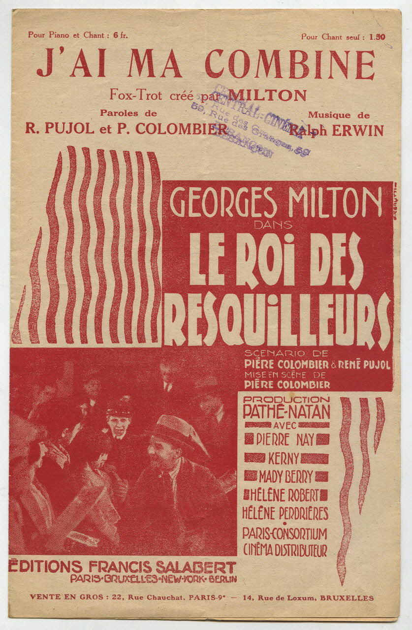 Pierre Colombier ; René Pujol ; Ralph Erwin ; Georges Milton ; Francis F. Salabert chanson petit format Paris 9ème 1930 1966.148.49 Photo