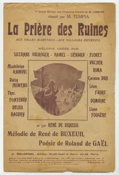 René De Buxeuil ; Roland GaëL ; M. Tempia ; Suzanne Valroger ; Hamel ; Liénard ; Floret ; Madeleine Rainvyl ; Daisy Montho ; Ther. Fontenay ; Léon Faure ; Dumaine ; Liane Fougère ; Carmen Dax ; Marmy ; H. Delormel chanson petit format Île-de-France, France 1917 1966.148.64 Photo