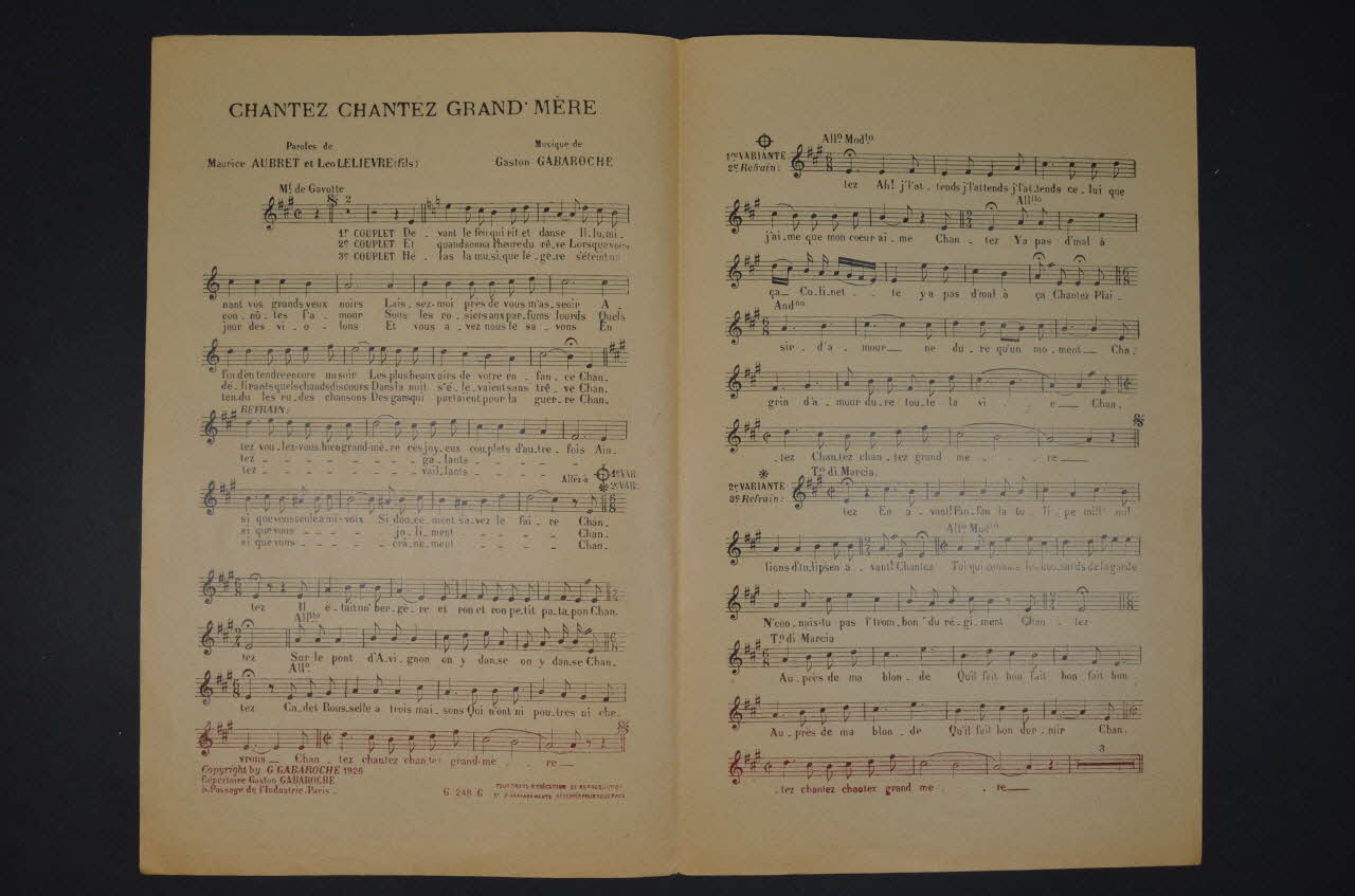 Maurice Aubert ; Gaston Gabaroche ; Léo Fils Lelièvre ; Max-Rogé chanson petit format 1926 1967.178.26 Photo Mucem