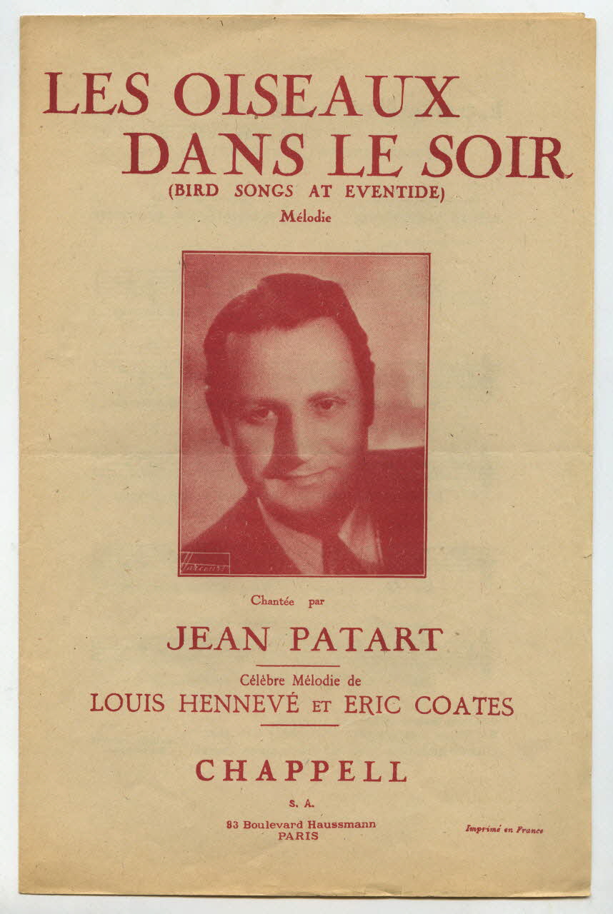 R Barrie ; Louis Hennevé ; E. Coates ; Jean Patart ; Chappell And Co.; ; Chappell S.A.; ; Michel Dillard chanson petit format Île-de-France, France 1926 1966.156.10 Photo