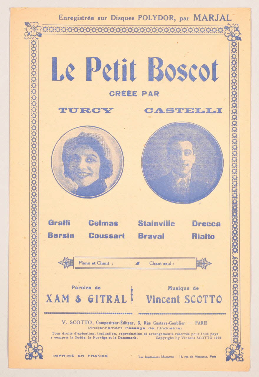 Gitral ; Xam ; Vincent Scotto ; Andrée Turcy ; Castelli chanson petit format Île-de-France, France 1912 1966.156.30 Photo