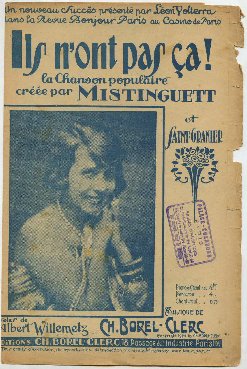 Charles Borel-Clerc ; Albert Willemetz ; Mistinguett ; Charles Saint-Granier chanson petit format Île-de-France, France 1924 1966.158.204 Photo