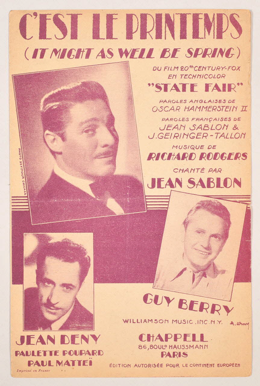J. Geiringer-Tallon ; Jean Sablon ; Richard Rodgers ; Chappell S.A.; chanson petit format Île-de-France, France 1945 1966.158.272 Photo