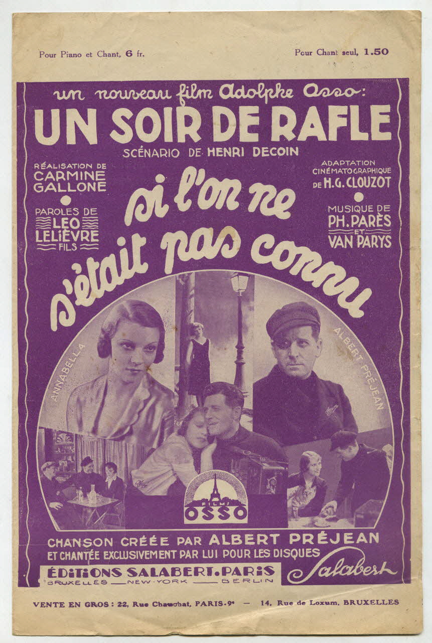 Philippe Parès ; Léo Fils Lelièvre ; Georges Van Parys ; Albert Préjean ; Salabert chanson petit format Île-de-France, France 1931 1966.158.274 Photo