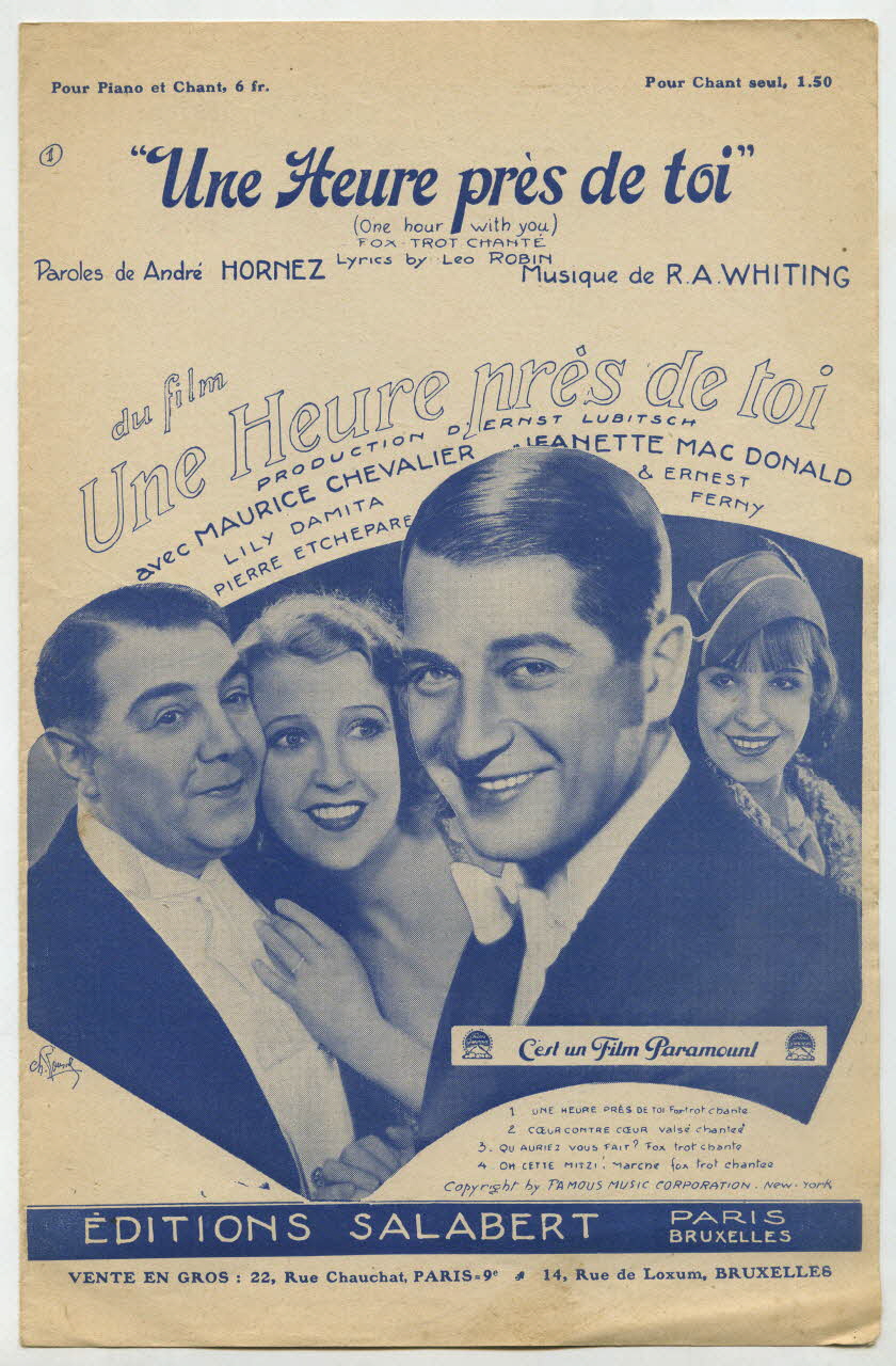 André Hornez ; Leo Robin ; Richard A. Whiting ; Maurice Chevalier ; Janette Mac Donald ; Lily Damita ; Pierre Etchepare ; Ferny ; Salabert chanson petit format Île-de-France, France 1932 1966.158.3 Photo