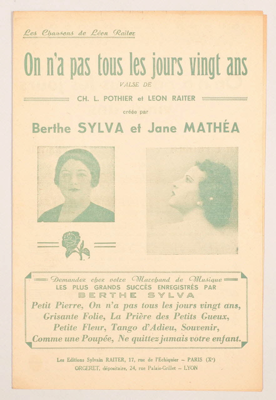 Léon Raiter ; Charles-Louis Pothier ; Berthe Sylva ; Jane Mathéa ; Sylvain Raiter chanson petit format Île-de-France, France 1934 1966.159.12 Photo