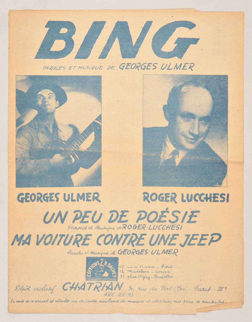 Roger Lucchesi ; Georges Ulmer ; Robert Salvet chanson partition de musique 1944 1966.159.17 Photo