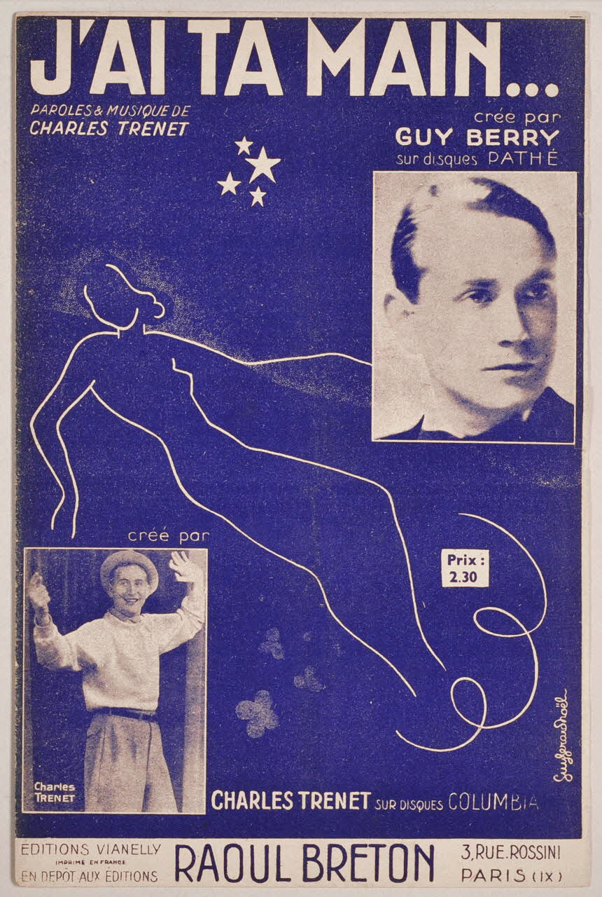 Charles Trénet ; Guy Berry ; Raoul Breton chanson petit format Paris 9ème 1937 1966.160.5 Photo