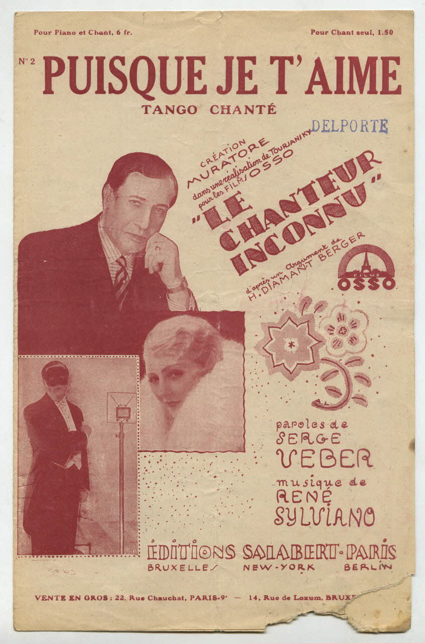 René Sylviano ; Serge Veber ; Le Chanteur Sans Nom ; Salabert chanson petit format Île-de-France, France 1931 1966.162.12 Photo