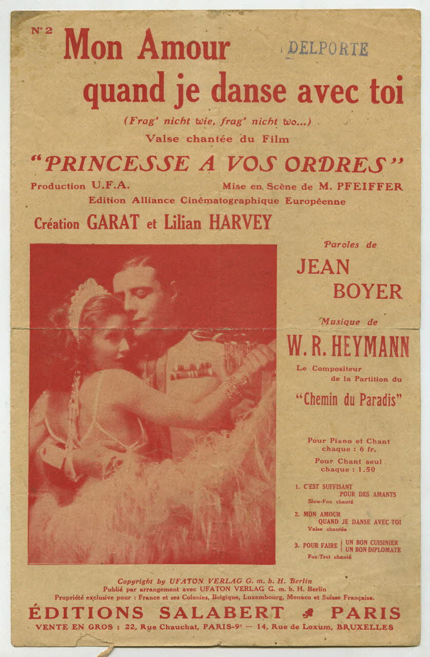 Werner-Richard Heymann ; Jean Boyer ; Henri Garat ; Lilian Harvey ; Salabert partition de musique petit format Île-de-France, France 1931 1966.162.20 Photo