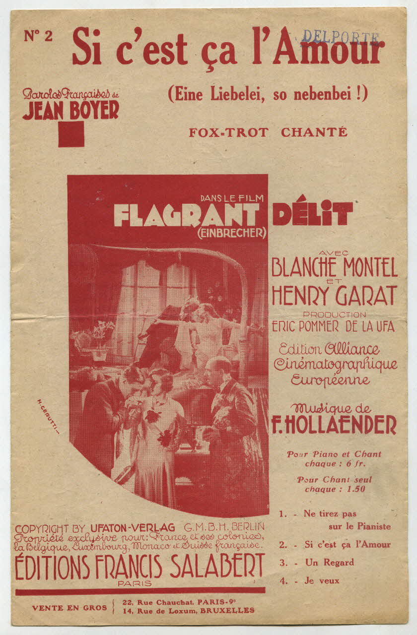 F. Hollaender ; Jean Boyer ; Blanche Montel ; Henri Garat ; Francis F. Salabert chanson petit format Île-de-France, France 1930 1966.162.21 Photo