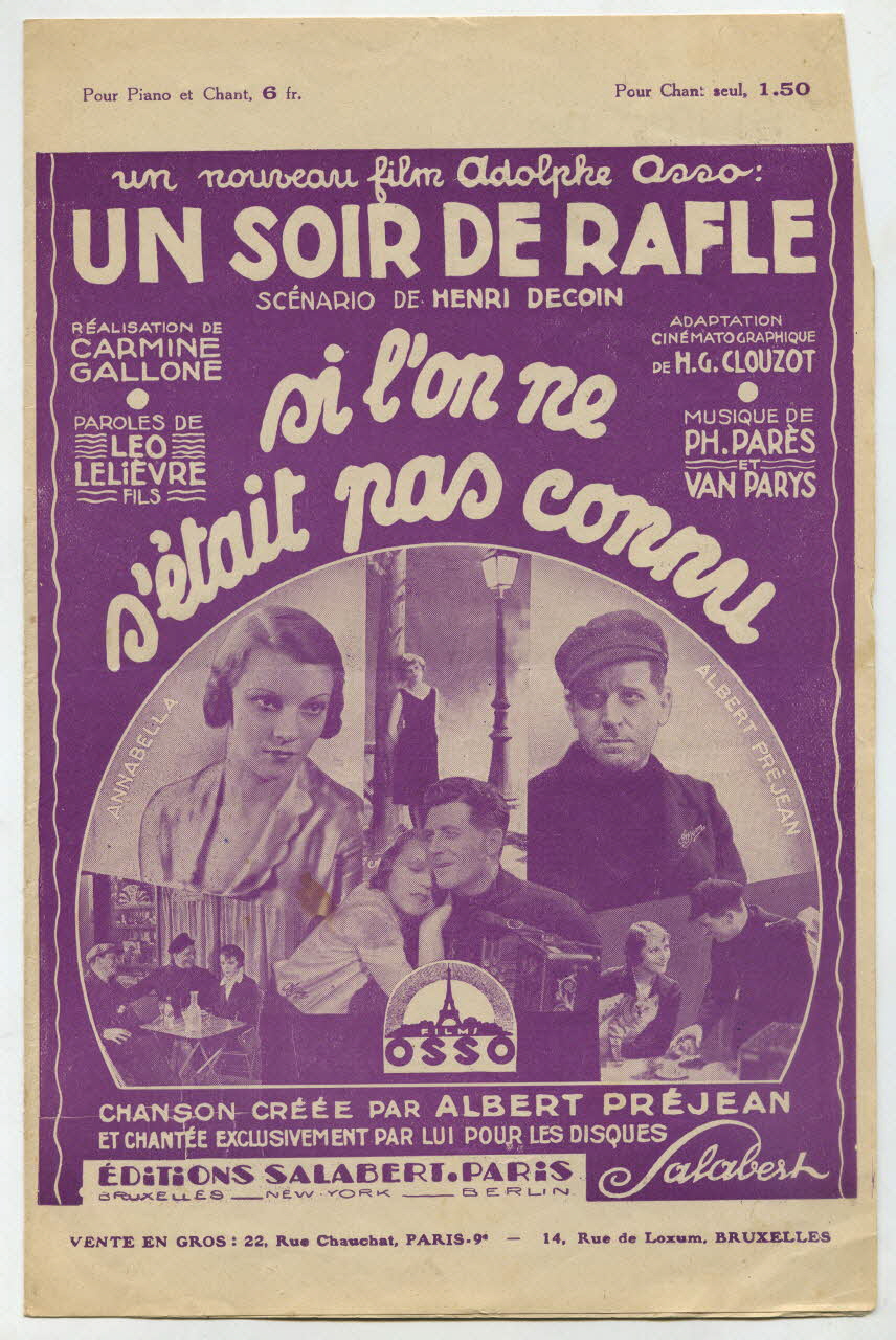 Georges Van Parys ; Léo Fils Lelièvre ; Philippe Parès ; Albert Préjean ; Salabert chanson petit format Paris 9ème 1931 1966.164.33 Photo