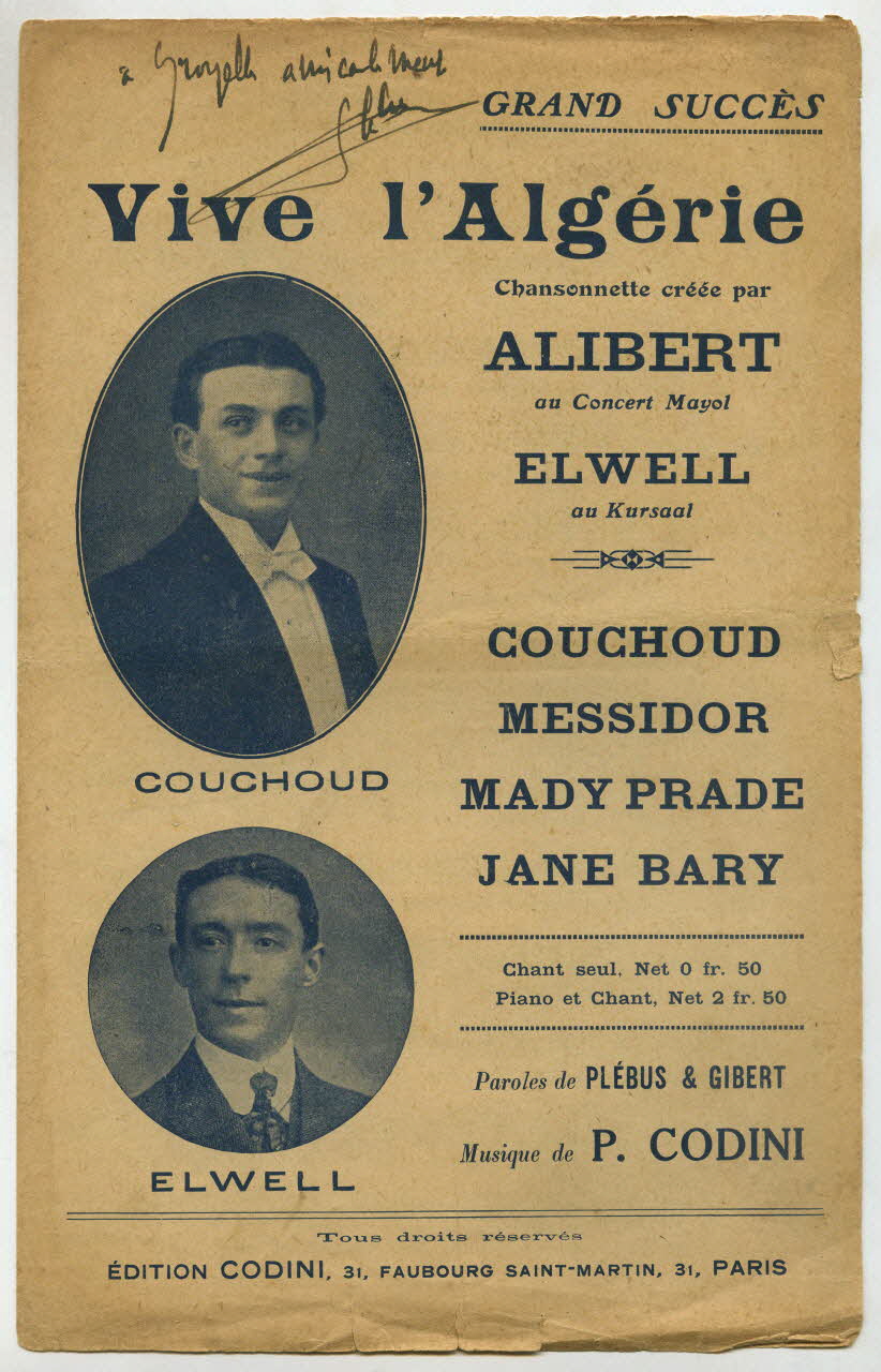 Plébus ; Pierre Codini ; Emile Gibert ; Henri Alibert chanson petit format Île-de-France, France 1920 1966.177.1 Photo