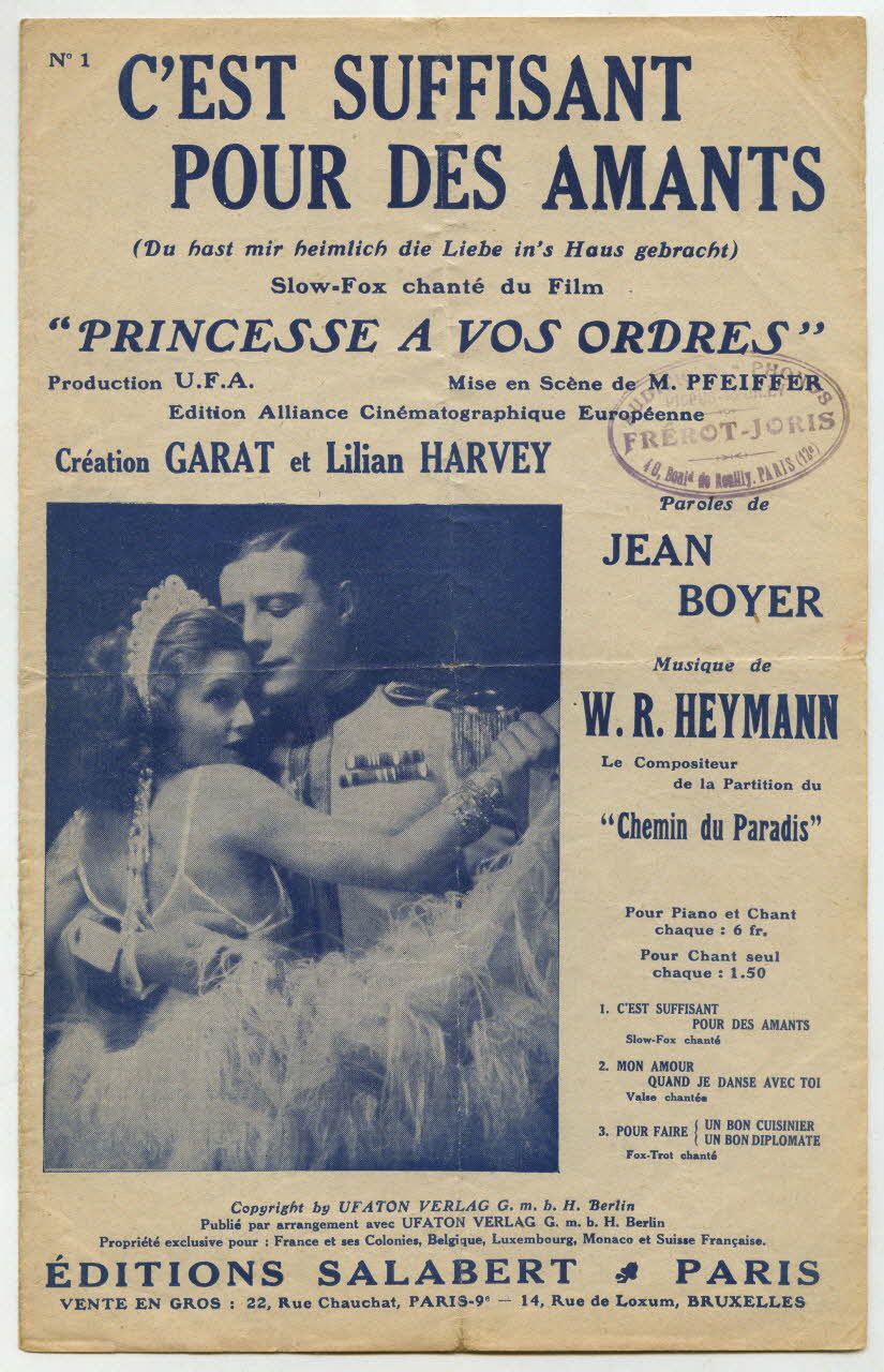 Jean Boyer ; Werner-Richard Heymann ; Henri Garat ; Lilian Harvey ; Francis F. Salabert chanson petit format Île-de-France, France 1931 1966.179.8 Photo