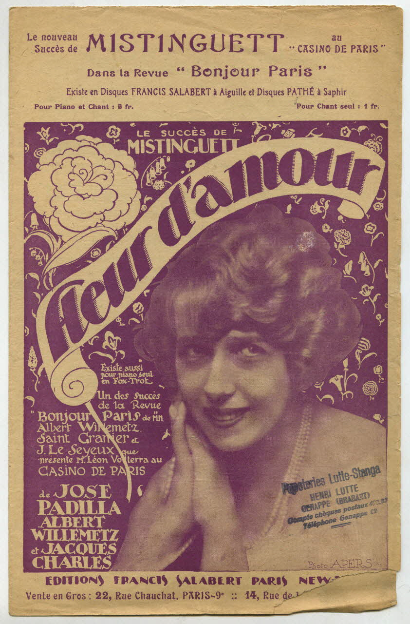 Albert Willemetz ; José Padilla ; Jacques Charles ; Mistinguett ; Francis F. Salabert chanson petit format Île-de-France, France 1924 1966.180.11 Photo