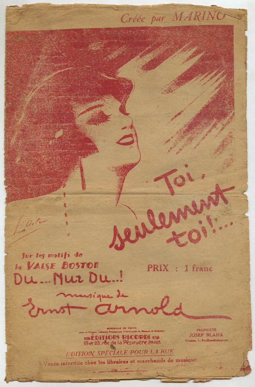 Rualten ; Ernest Arnold ; C. Oberfeld ; Fernand Pothier ; R. Philippon ; Alfred de Musset ; Ricordi, Editions chanson petit format Île-de-France, France 1928 1966.181.2 Photo