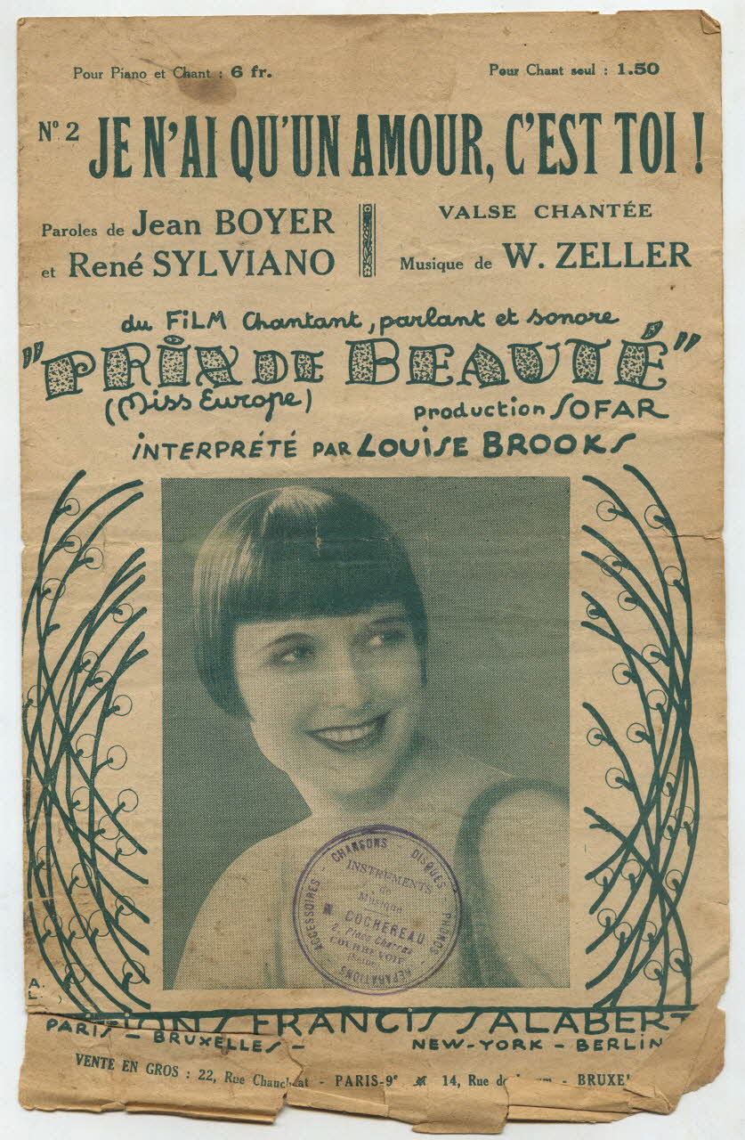 Jean Boyer ; W. Zeller ; René Sylviano ; Louise Brooks ; Francis F. Salabert chanson petit format Île-de-France, France 1930 1966.181.6 Photo