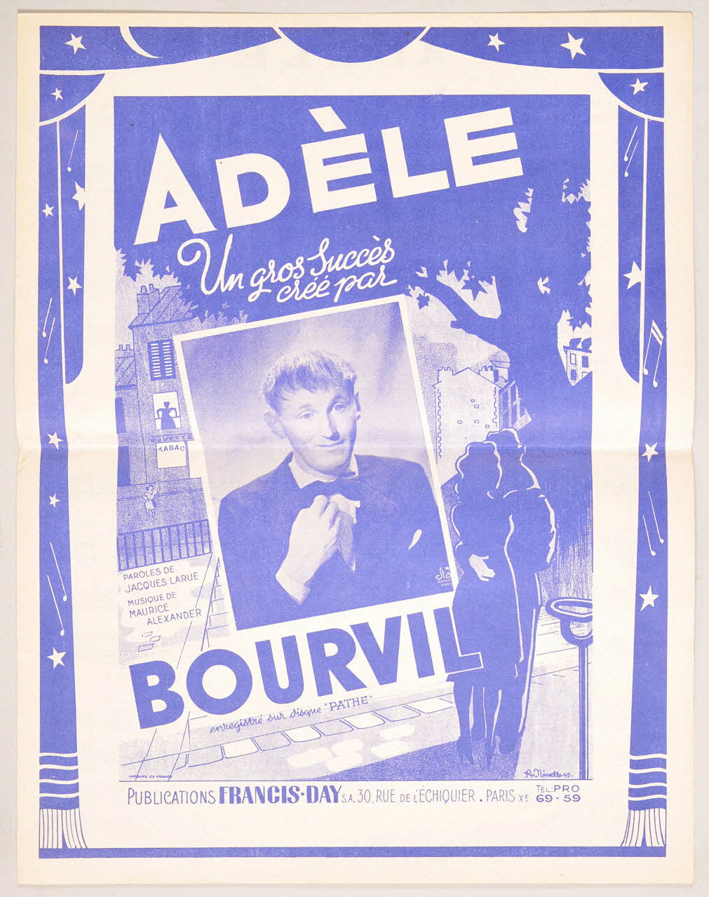 Jacques Larue ; Maurice Alexander ; Bourvil ; Francis Day chanson partition de musique Île-de-France, France 1949 1966.184.9 Photo