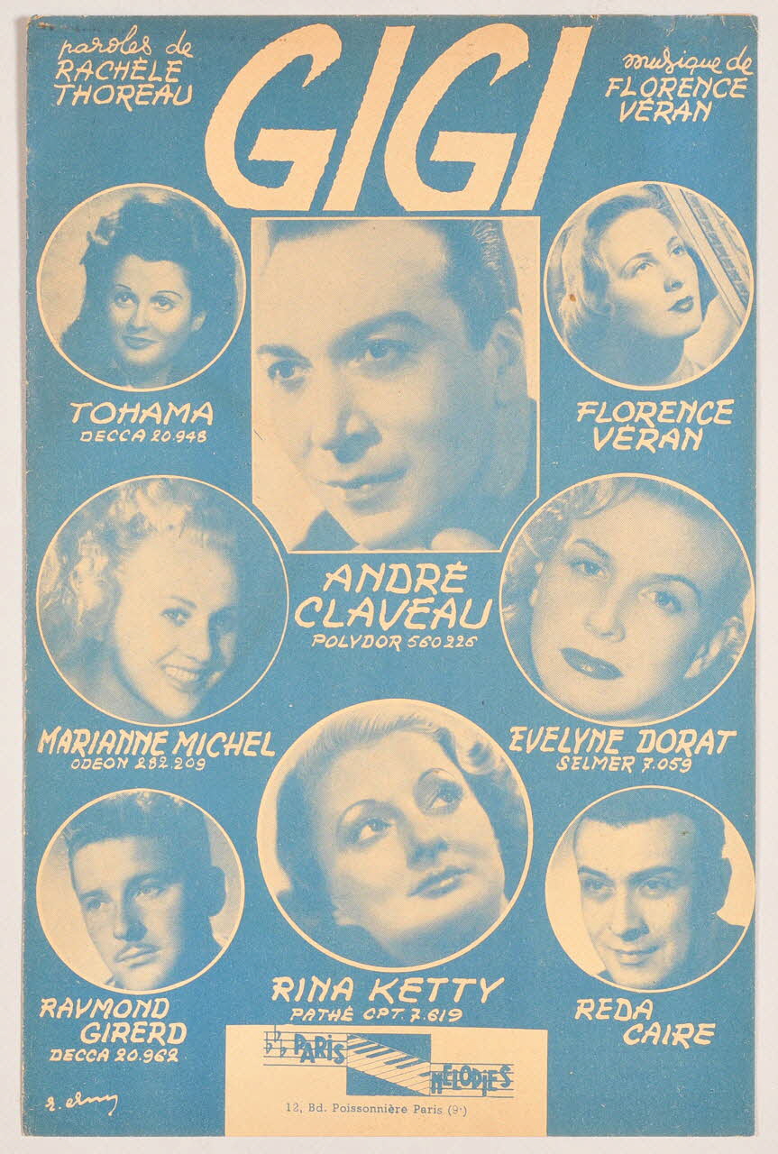 Rachèle Thoreau ; Florence Veran ; Tohama ; André Claveau ; Marianne Michel ; Evelyne Dorat ; Raymond Girerd ; Rina Ketty ; Reda Caire ; Paris Mélodies; chanson petit format Île-de-France, France 1950 1966.187.4 Photo