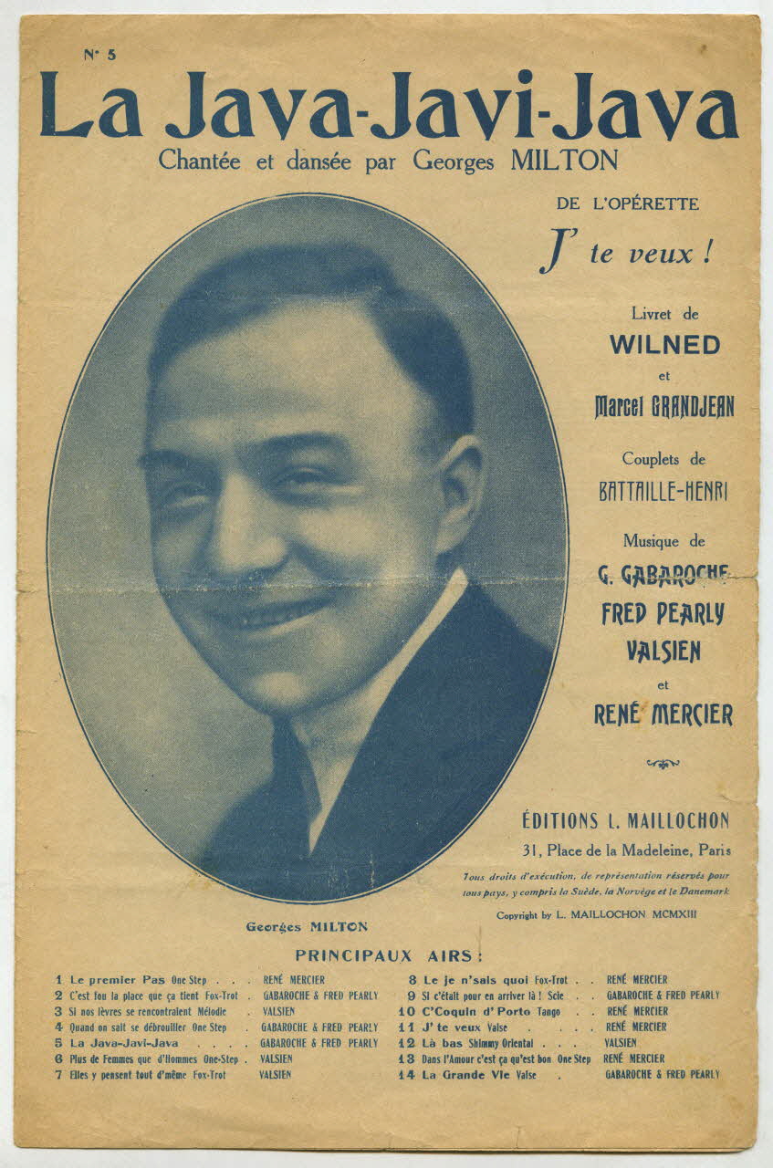 Fred Pearly ; Gaston Gabaroche ; Albert Valsien ; Jacques Battaille-Henri ; René Mercier ; Georges Milton ; L. Maillochon chanson petit format Île-de-France, France 1923 1966.189.102 Photo