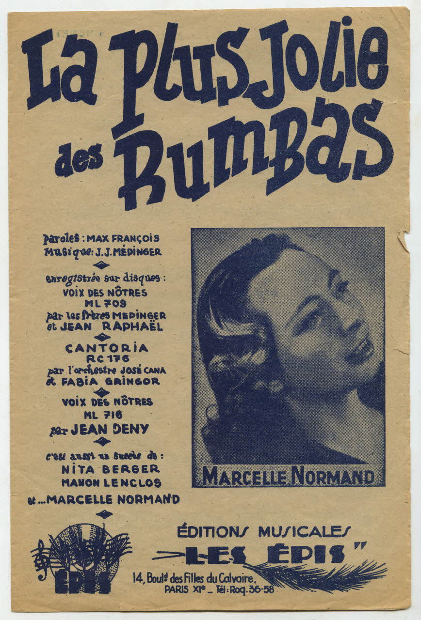 Max François ; Jean Médinger ; Marcelle Normand ; Frères Médinger ; Jean RaphaëL ; Cantoria ; Fabia Gringor ; Jean Deny ; Nita Berger ; Manon Lenclos ; La Clé De Sol; ; Les Epis; chanson petit format Île-de-France, France 1947 1966.189.109 Photo