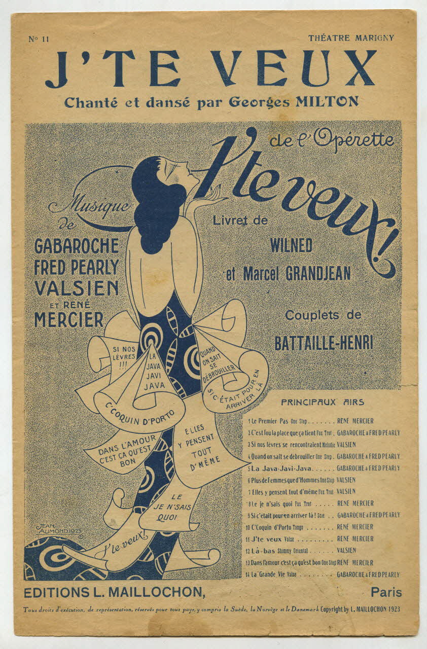 Fred Pearly ; Gaston Gabaroche ; Albert Valsien ; Jacques Battaille-Henri ; René Mercier ; Georges Milton ; L. Maillochon chanson petit format 1923 1966.189.14 Photo
