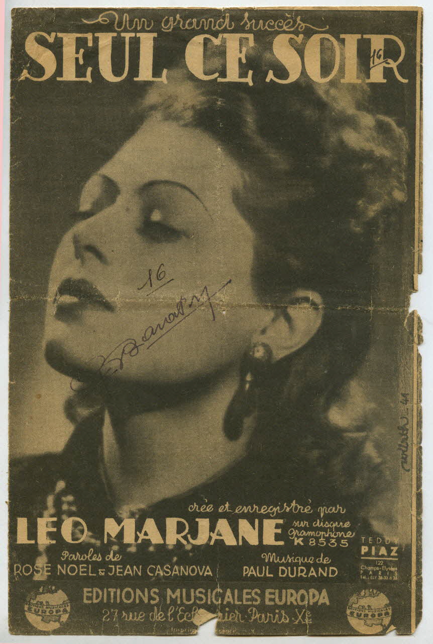 Rose NoëL ; Paul Durand ; Jean Casanova ; Léo Marjane ; Europa chanson petit format 1942 1966.190.125 Photo