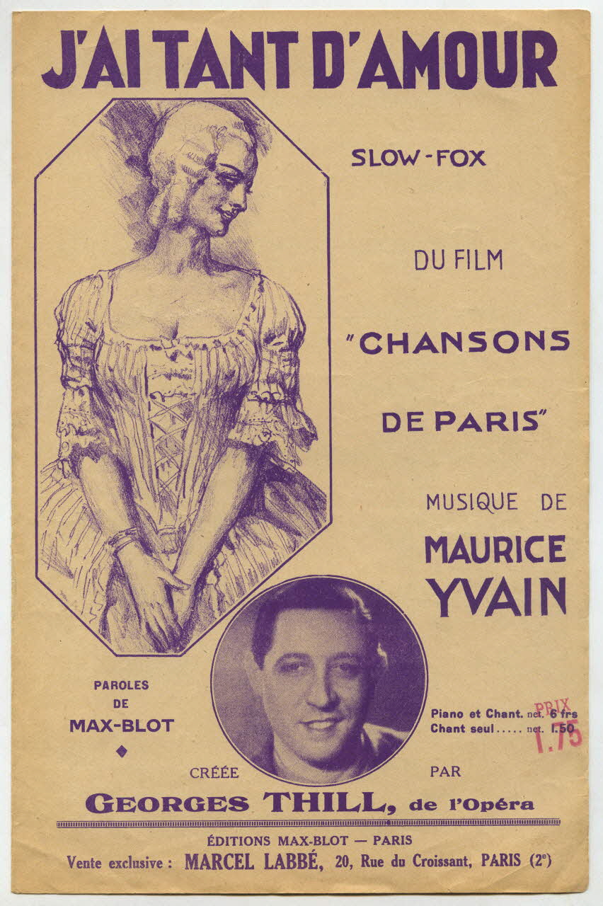 Max Blot ; Maurice Yvain ; Georges Thill ; Labbé chanson petit format Île-de-France, France 1934 1966.190.136 Photo