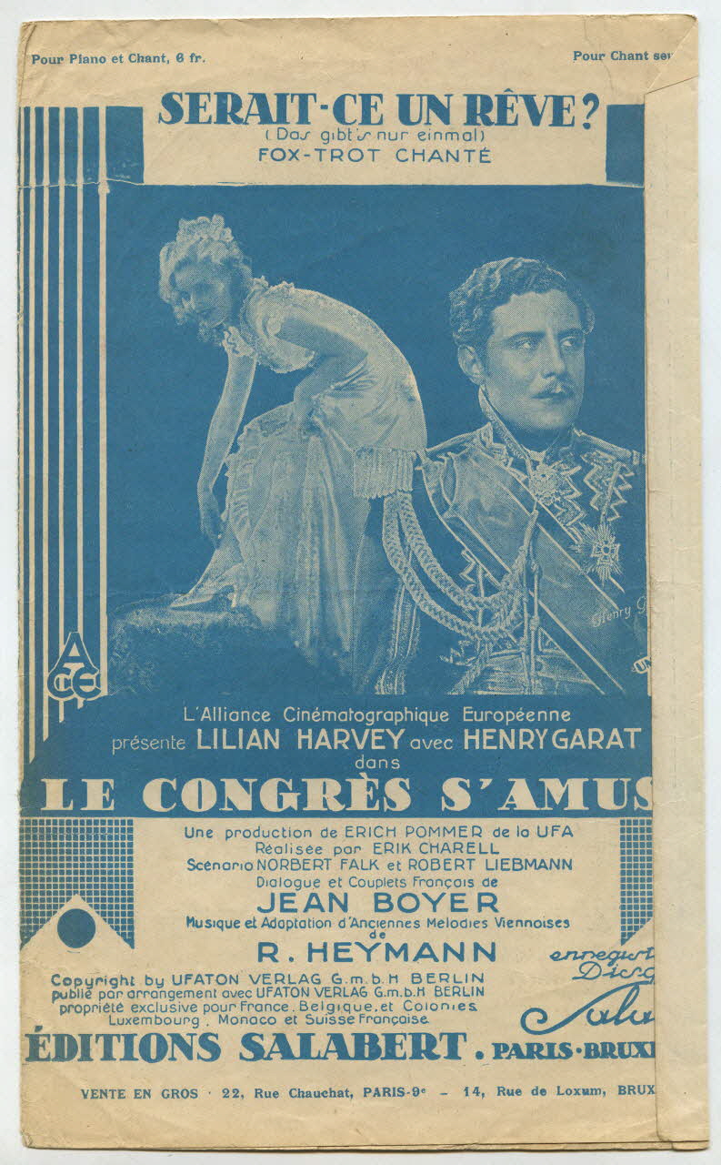 Jean Boyer ; Werner-Richard Heymann ; Lilian Harvey ; Henri Garat ; Francis F. Salabert chanson petit format Île-de-France, France 1931 1966.190.168 Photo