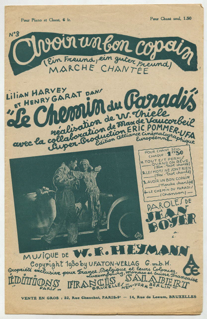 Jean Boyer ; Werner-Richard Heymann ; Henri Garat ; Lilian Harvey ; Francis F. Salabert chanson petit format Île-de-France, France 1930 1966.190.170 Photo