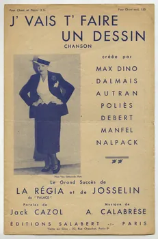 Jack Cazol ; A. Calabrèse ; Max Dino ; Dalmais ; Julien Autran ; Poliès ; Charles Debert ; Manfel ; Nalpack ; Francis F. Salabert chanson petit format Paris 9ème 1933 1966.192.42 Photo
