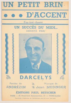 Jean Médinger ; Andrézim ; Darcelys ; Paul Beuscher chanson petit format Paris 4ème 1936 1966.196.2 Photo