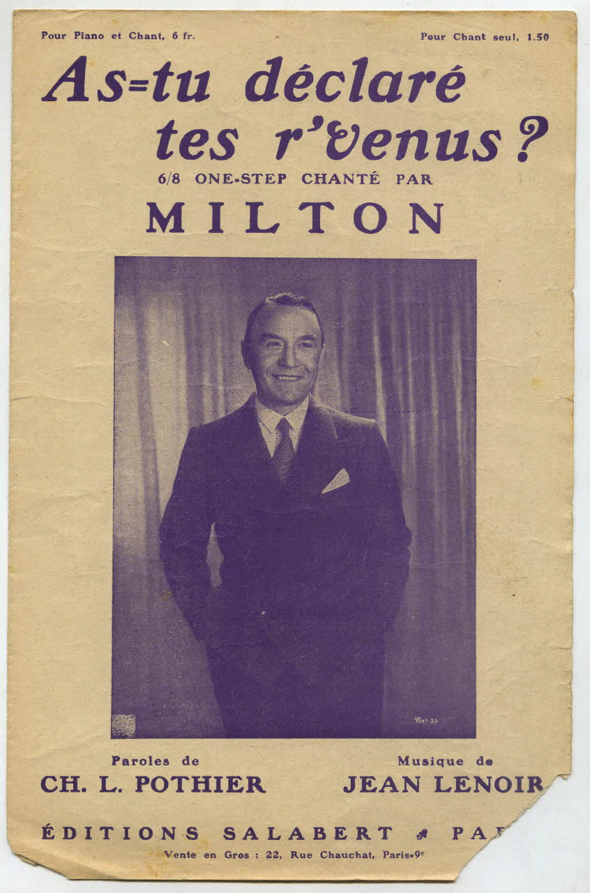 Charles-Louis Pothier ; Jean Lenoir ; Georges Milton ; Francis F. Salabert chanson petit format Île-de-France, France 1933 1966.199.112 Photo