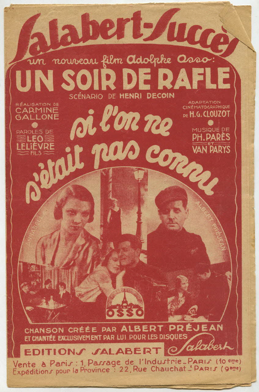 Léo Lelièvre ; C. Oberfeld ; Pierre Bayle ; Georges Van Parys ; Philippe Parès ; René Pujol ; Maurice Yvain ; Robert Chamfleury ; Albert Préjean ; Francis F. Salabert chanson petit format Île-de-France, France 1931 1966.199.124 Photo