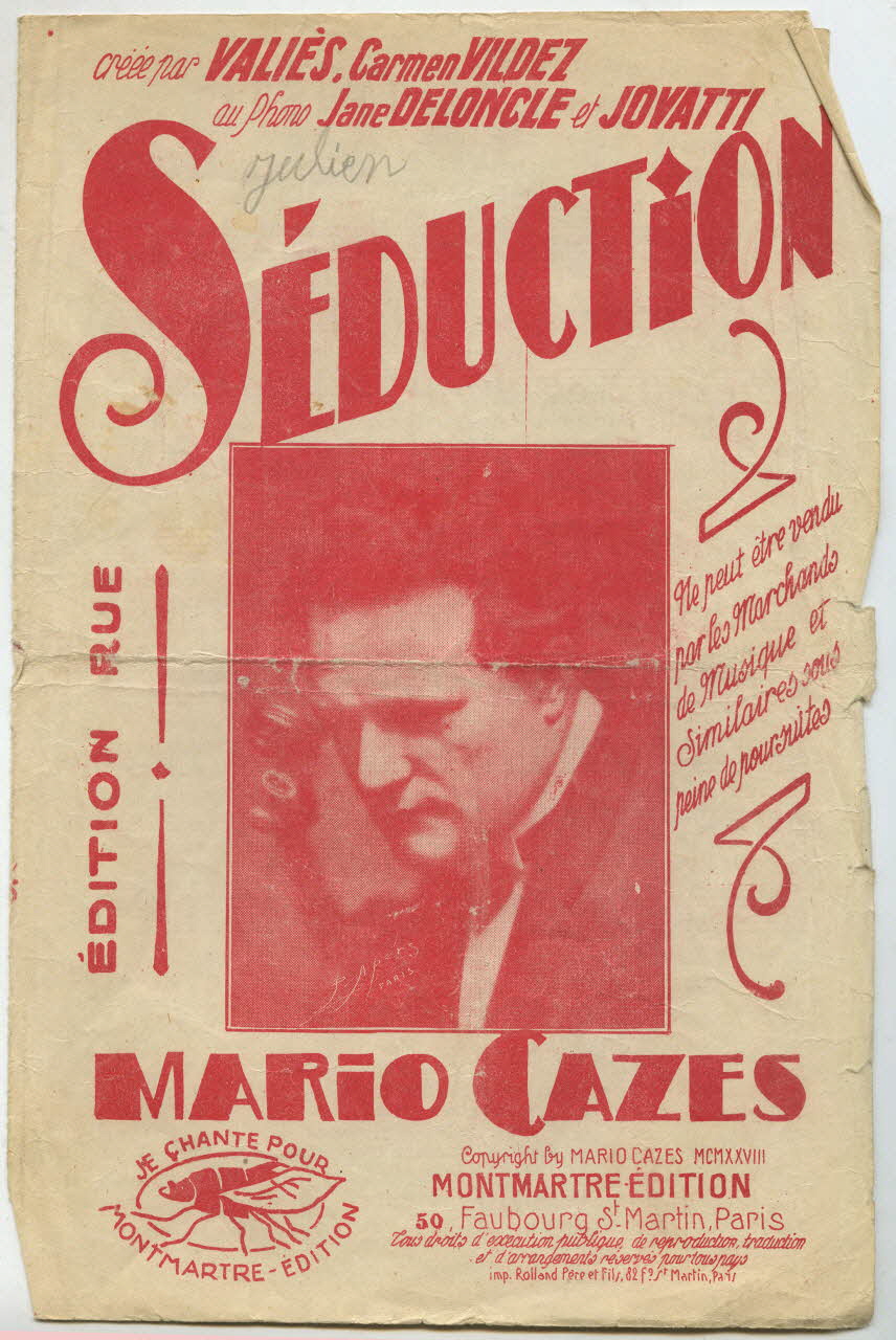 Philippe Goudard ; Mario Cazes ; Pierre Alberty ; Valiès ; Carmen Vildez partition de musique petit format Paris 10ème 1828 1966.199.94 Photo