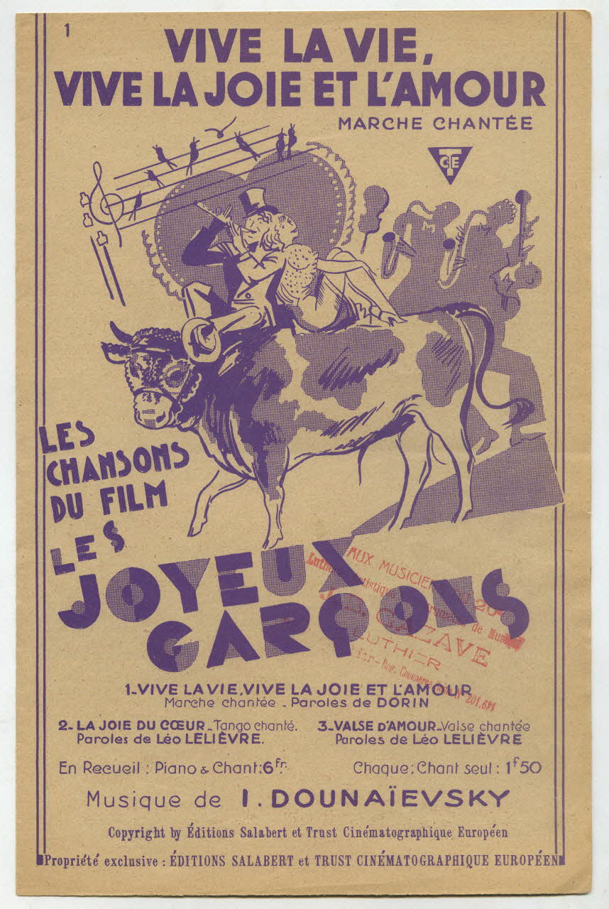 Léo Lelièvre ; René Dorin ; I. DounaïEvsky ; Francis F. Salabert chanson petit format Île-de-France, France 1934 1966.204.8 Photo