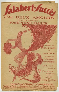 Henri Varna ; Géo Koger ; Vincent Scotto ; Pierre Maudru ; Rogelio Huguet ; Louis Poterat ; René Sylviano ; Joséphine Baker ; Francis F. Salabert chanson J'ai deux amours France 1930 1967.179.161.1 Photo