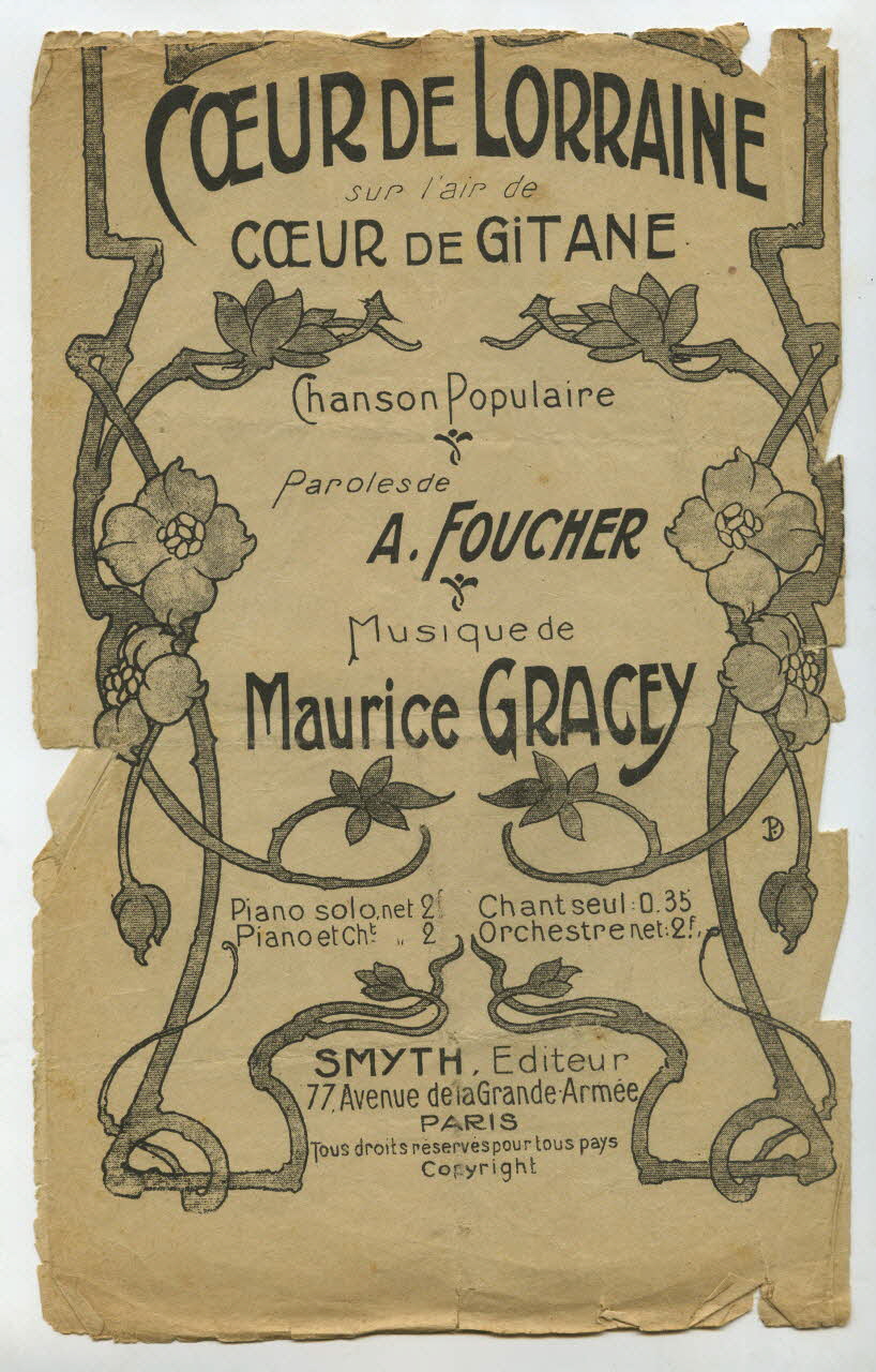 Maurice Gracey ; Armand Foucher ; Cavel Et Cie ; Smyth chanson petit format Île-de-France, France 1915 1967.179.76 Photo