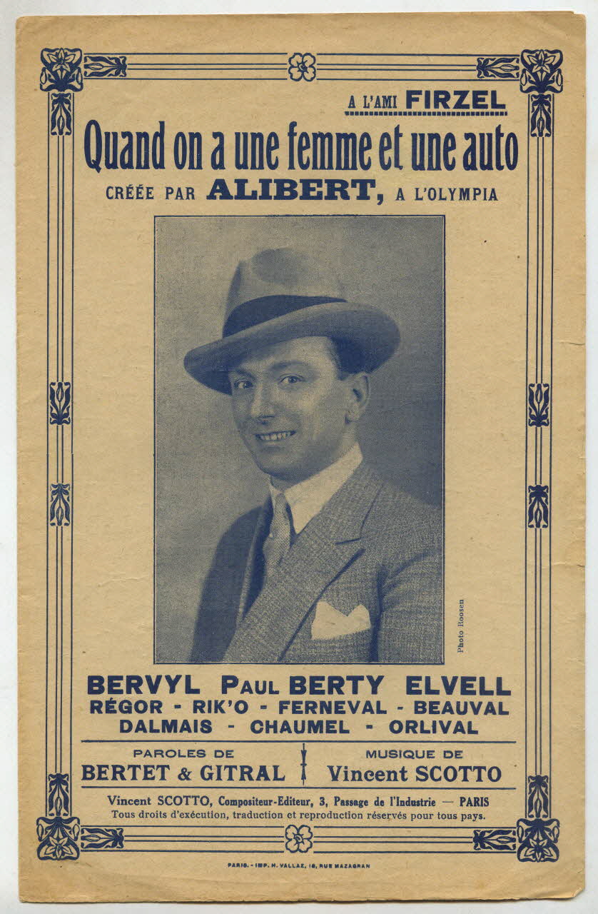 J. Bertet ; Vincent Scotto ; Gitral ; Henri Alibert chanson petit format Île-de-France, France 1927 1965.183.51 Photo