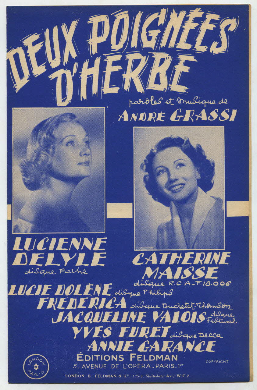 André Grassi ; Lucienne Delyle ; Catherine Maisse ; Editions Feldman, S.A.; ; Dillard Et Cie chanson petit format Île-de-France, France 1954 1969.88.1012 Photo