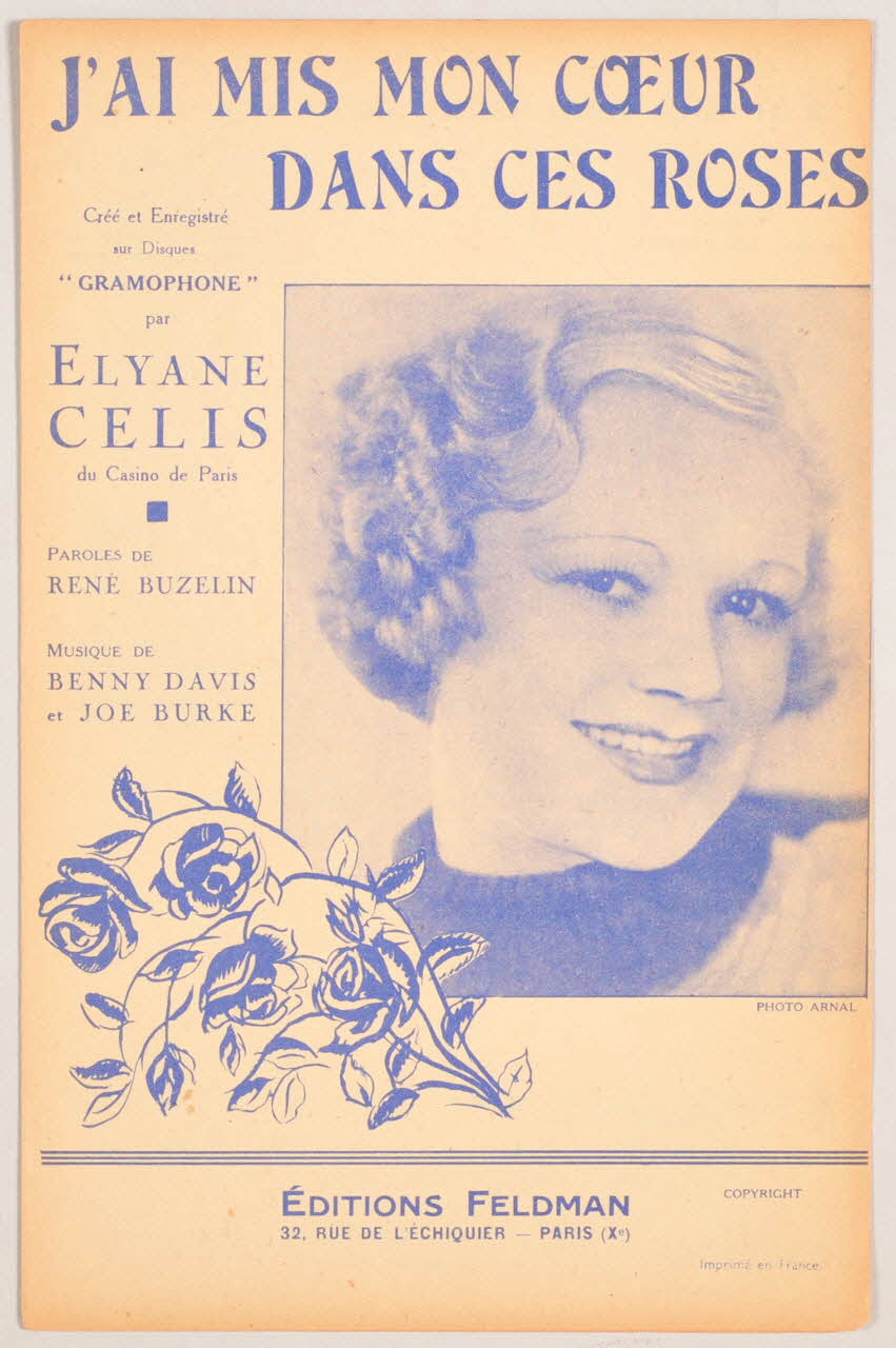 Joe Burke ; René Buzelin ; Benny Davis ; Elyane Célis ; Feldman chanson petit format 1936 1969.88.1015 Photo