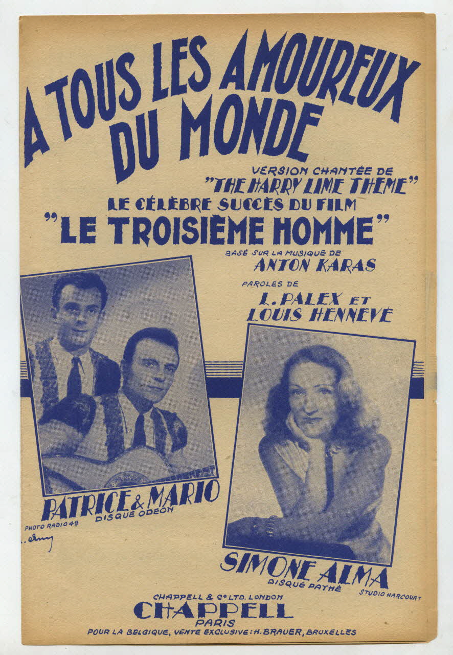 Louis Hennevé ; Louis Palex ; Anton Karas ; Patrice Et Mario ; Simone Alma ; Les Voix Du Rythme ; Raymond Girerd ; Michel Dillard ; Chappell; chanson petit format Île-de-France, France 1949 1969.88.297 Photo
